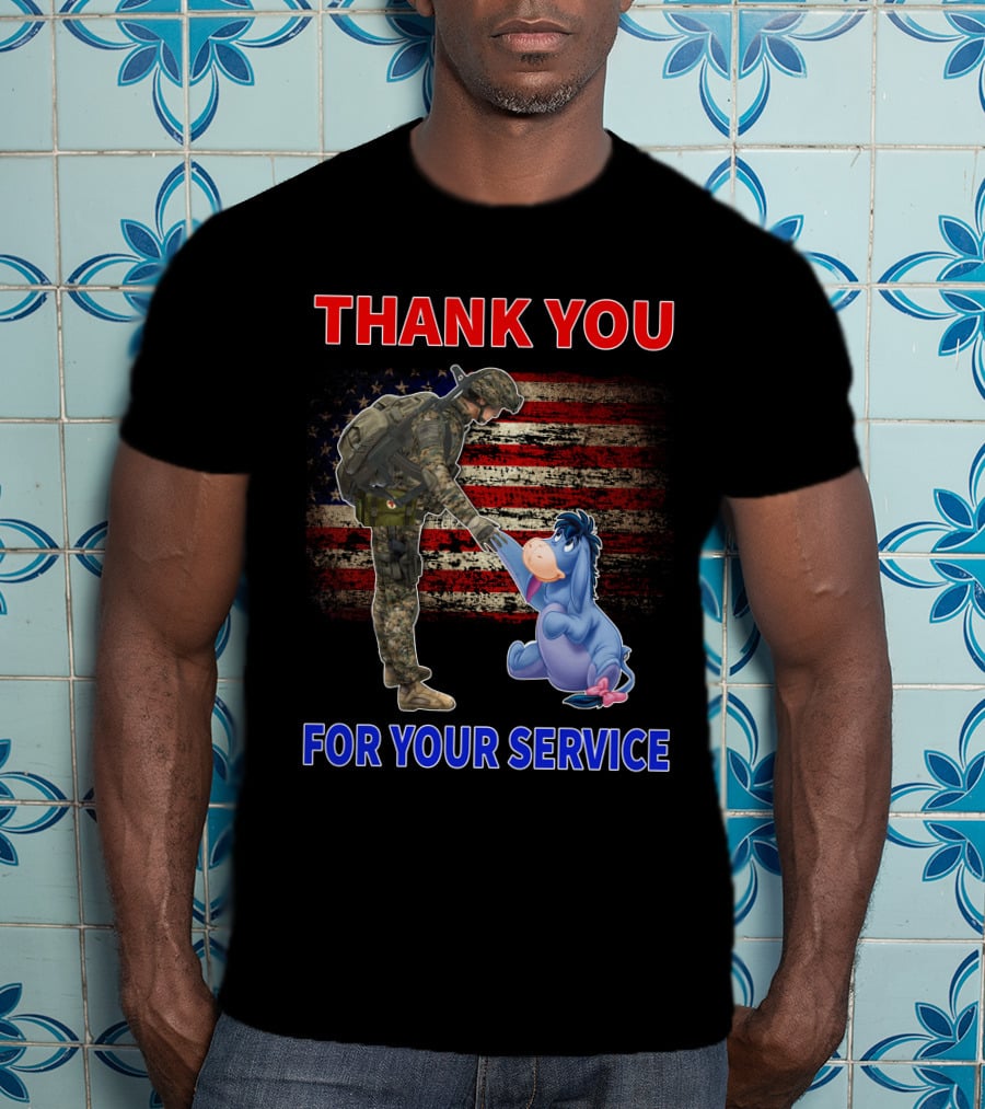 Thank You For Your Service American Flag Soldier And Eeyore T-Shirt