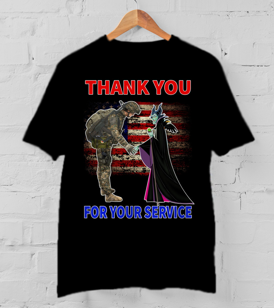 Maleficent Thank You For Your Service Soldier With American Flag Background T-Shirt
