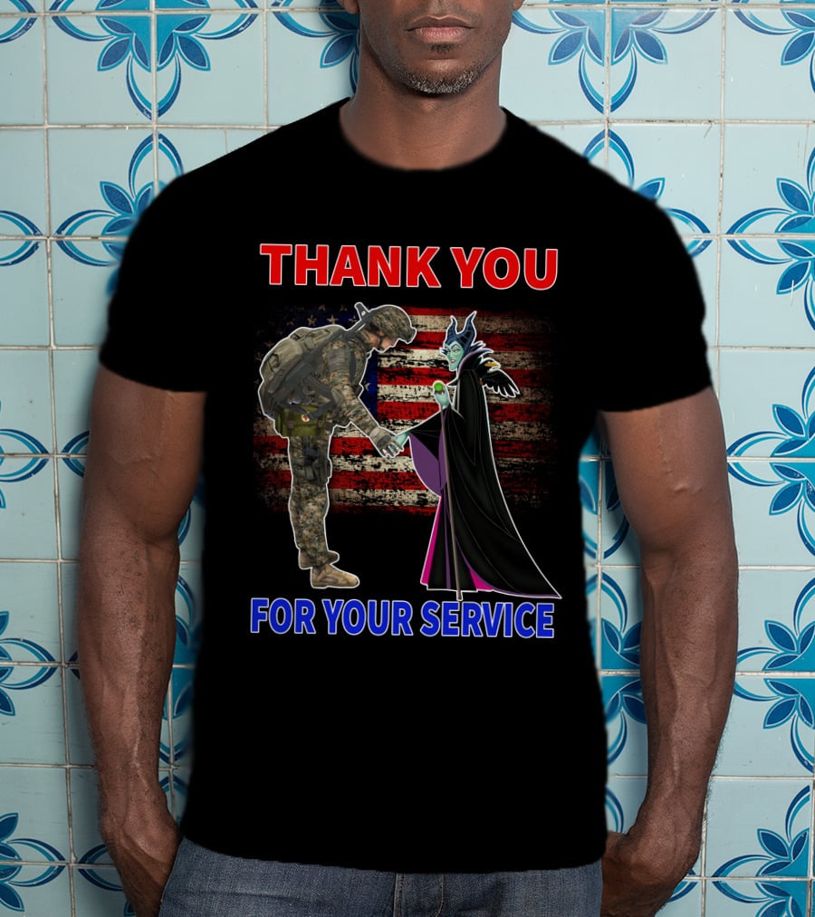 Maleficent Thank You For Your Service Soldier With American Flag Background T-Shirt
