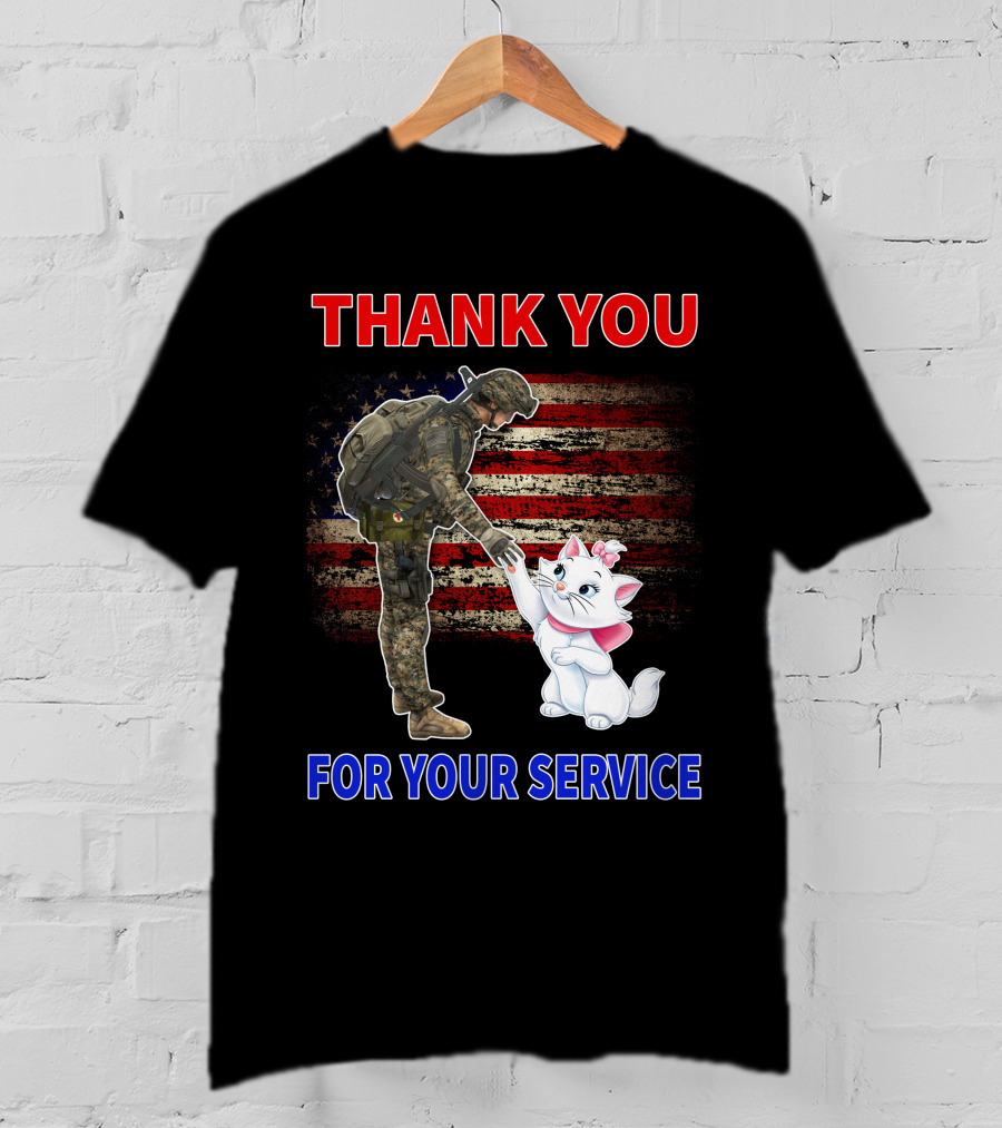 Thank You For Your Service Soldier With Marie Cat And American Flag T-Shirt