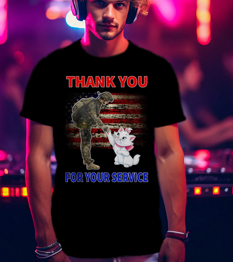 Thank You For Your Service Soldier With Marie Cat And American Flag T-Shirt