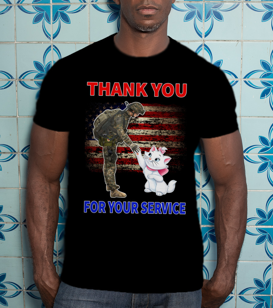 Thank You For Your Service Soldier With Marie Cat And American Flag T-Shirt
