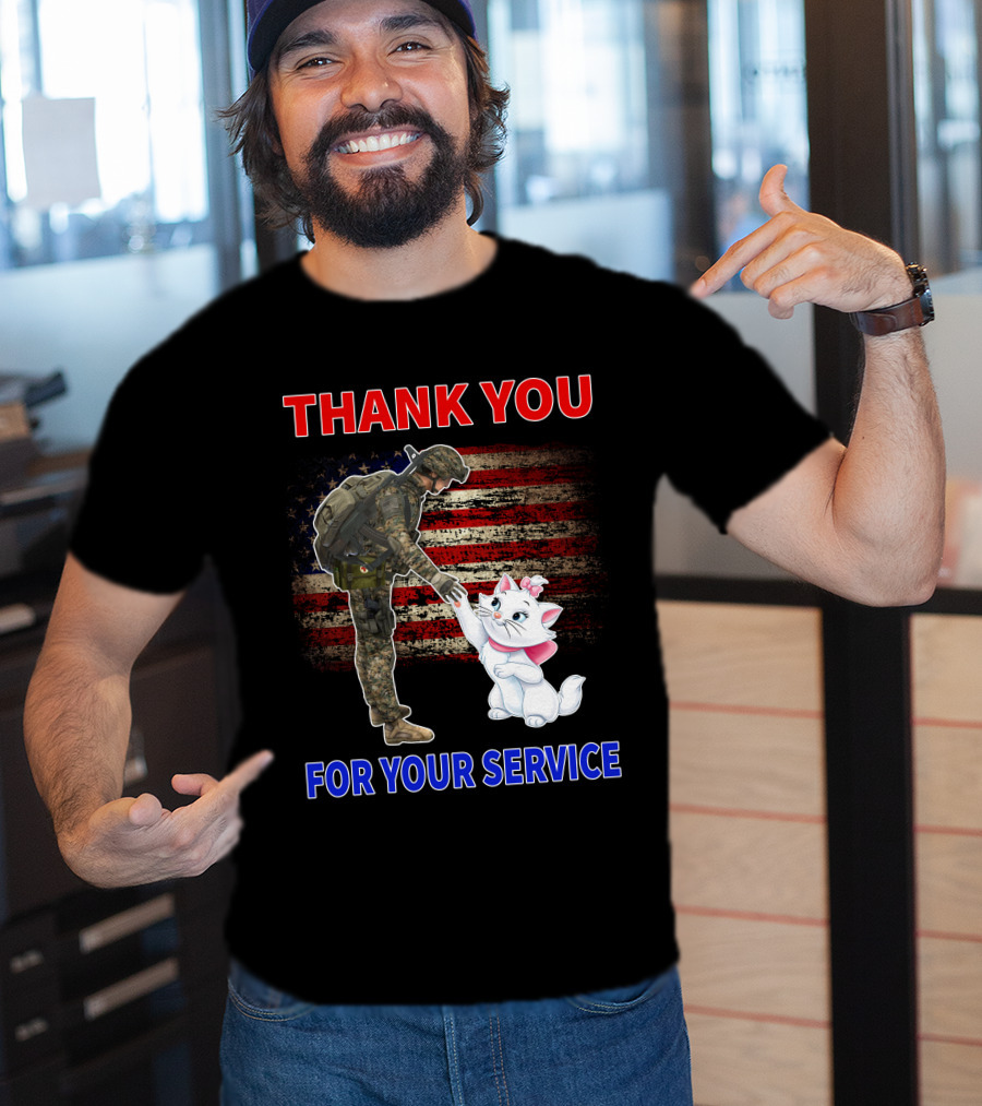 Thank You For Your Service Soldier With Marie Cat And American Flag T-Shirt