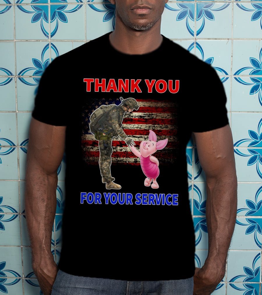 Thank You For Your Service Piglet Soldier American Flag T-Shirt