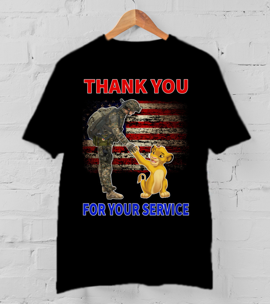 Thank You For Your Service Simba Soldier American Flag T-Shirt