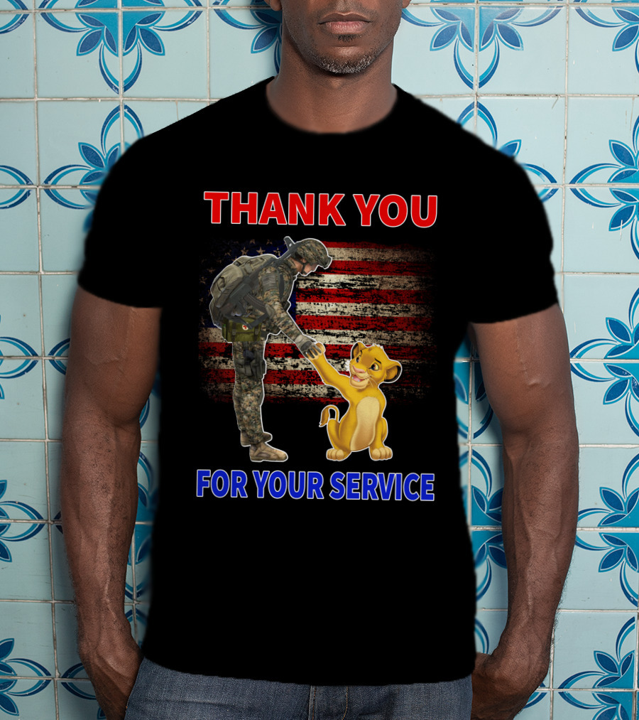 Thank You For Your Service Simba Soldier American Flag T-Shirt