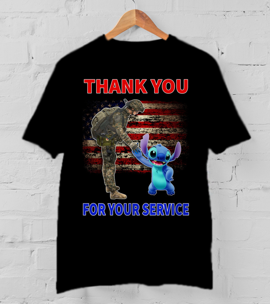 Thank You For Your Service Stitch Soldier American Flag T-Shirt