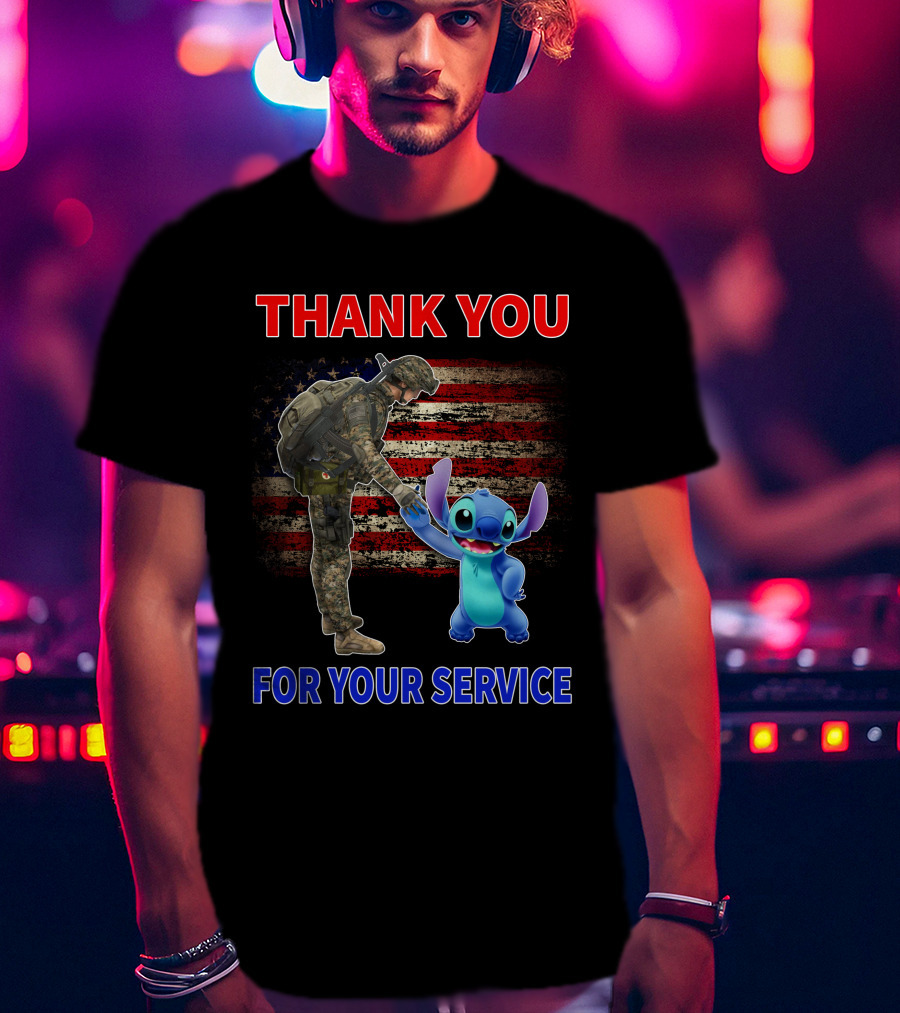 Thank You For Your Service Stitch Soldier American Flag T-Shirt