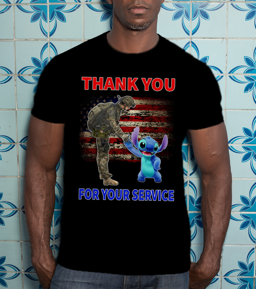 Thank You For Your Service Stitch Soldier American Flag T-Shirt
