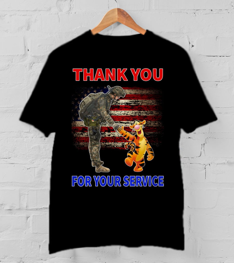 Thank You Tigger For Your Service Military Soldier American Flag T-Shirt