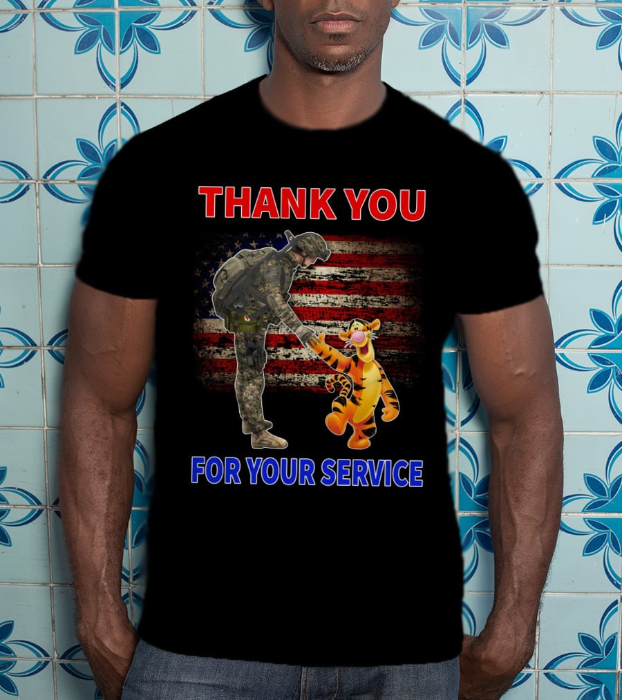 Thank You Tigger For Your Service Military Soldier American Flag T-Shirt