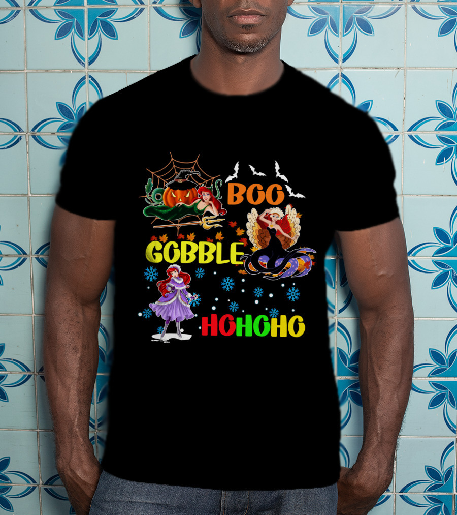 Boo Gobble HoHoHo Ariel HalloThanksMas T-Shirt