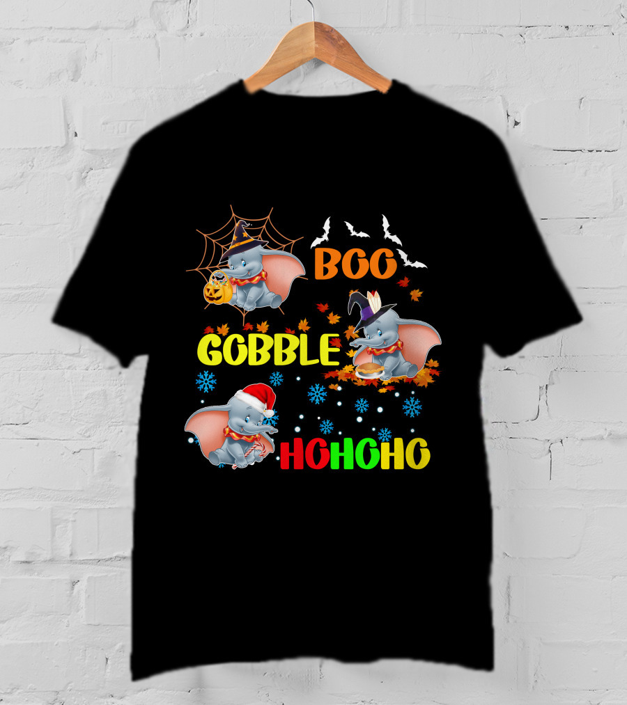 Dumbo Boo Gobble Ho Ho Ho Halloween Thanksgiving Christmas T-Shirt