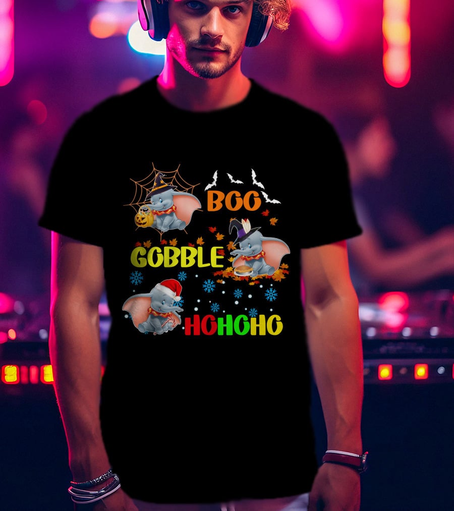 Dumbo Boo Gobble Ho Ho Ho Halloween Thanksgiving Christmas T-Shirt