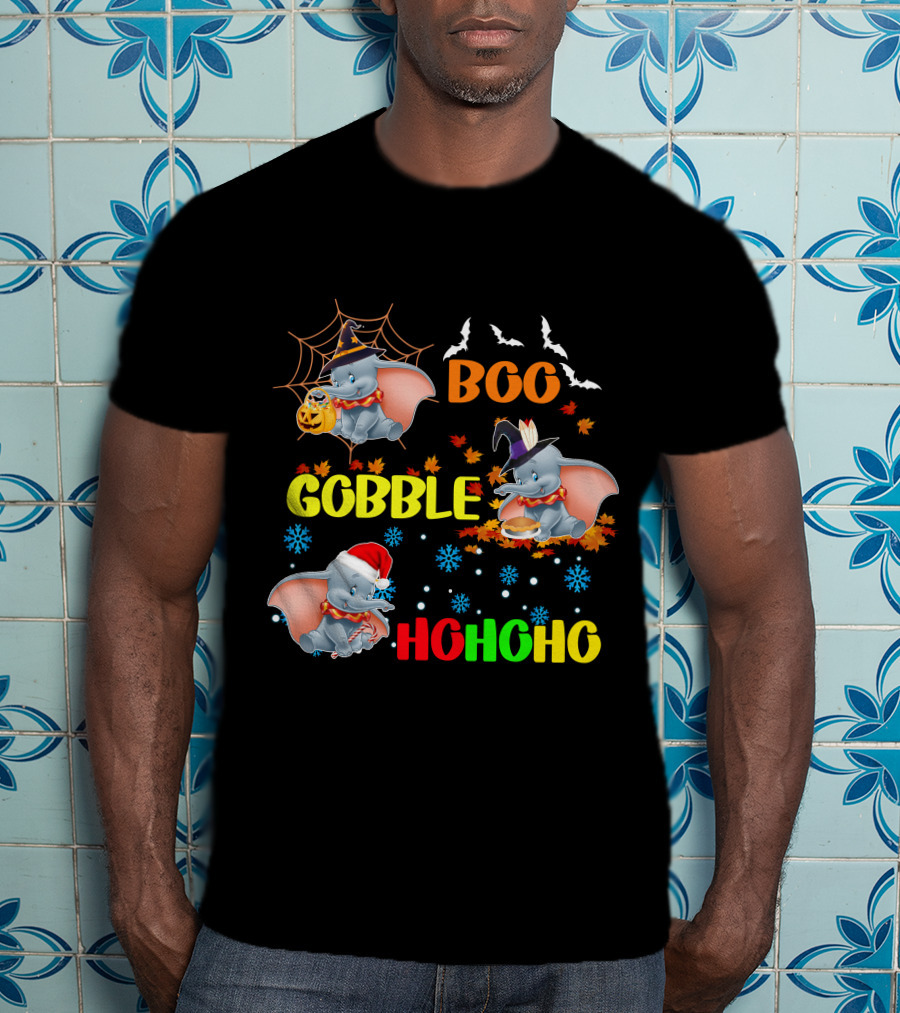 Dumbo Boo Gobble Ho Ho Ho Halloween Thanksgiving Christmas T-Shirt