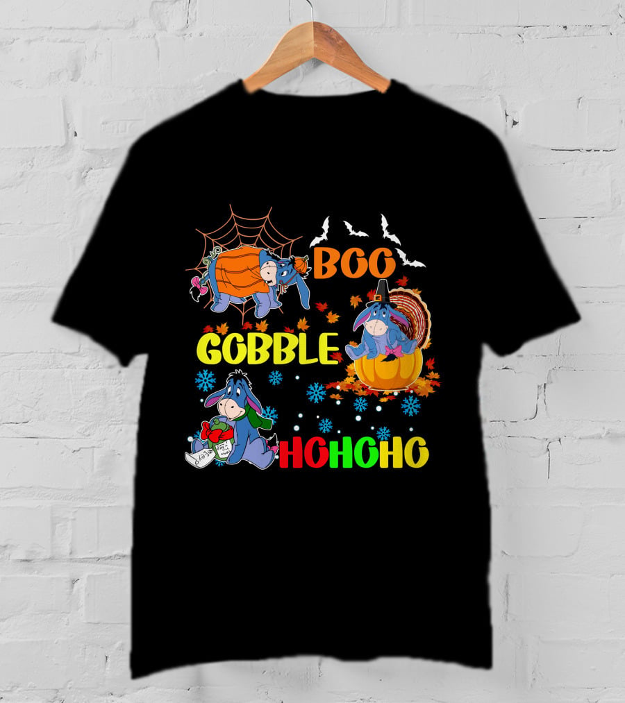 Eeyore Boo Gobble HoHoHo HalloThanksMas T-Shirt