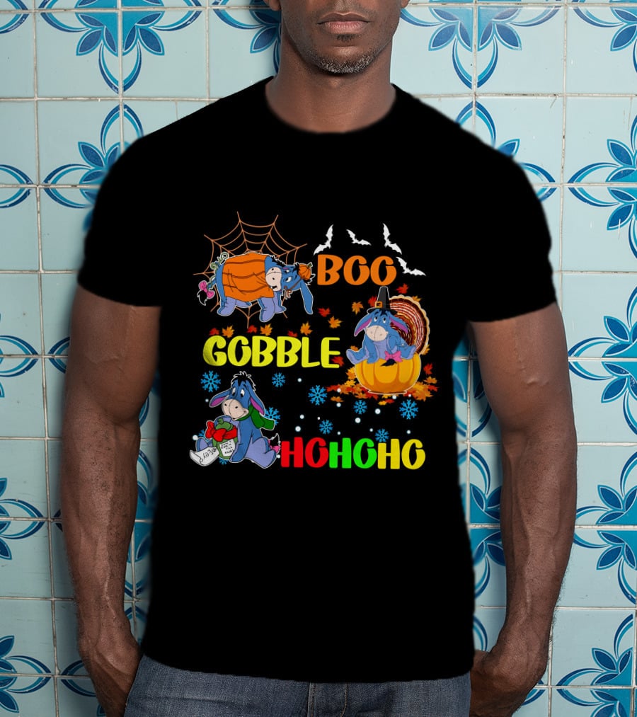 Eeyore Boo Gobble HoHoHo HalloThanksMas T-Shirt