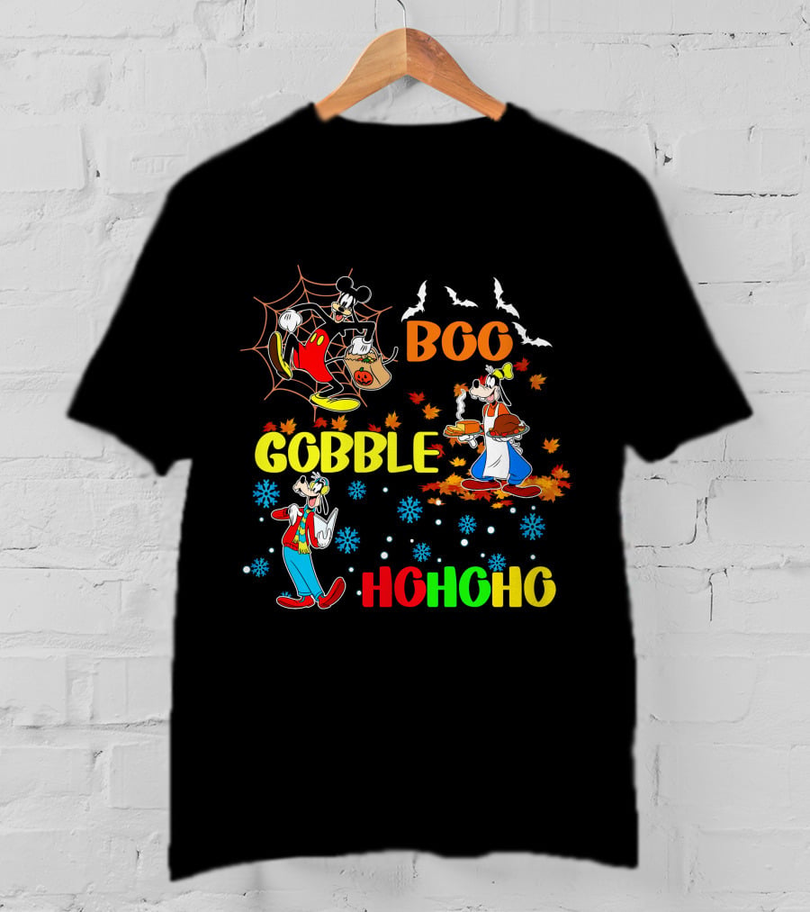 Boo Gobble HoHoHo Goofy HalloThanksMas T-Shirt