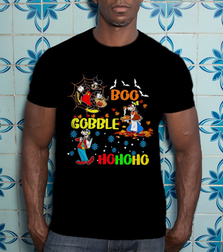 Boo Gobble HoHoHo Goofy HalloThanksMas T-Shirt