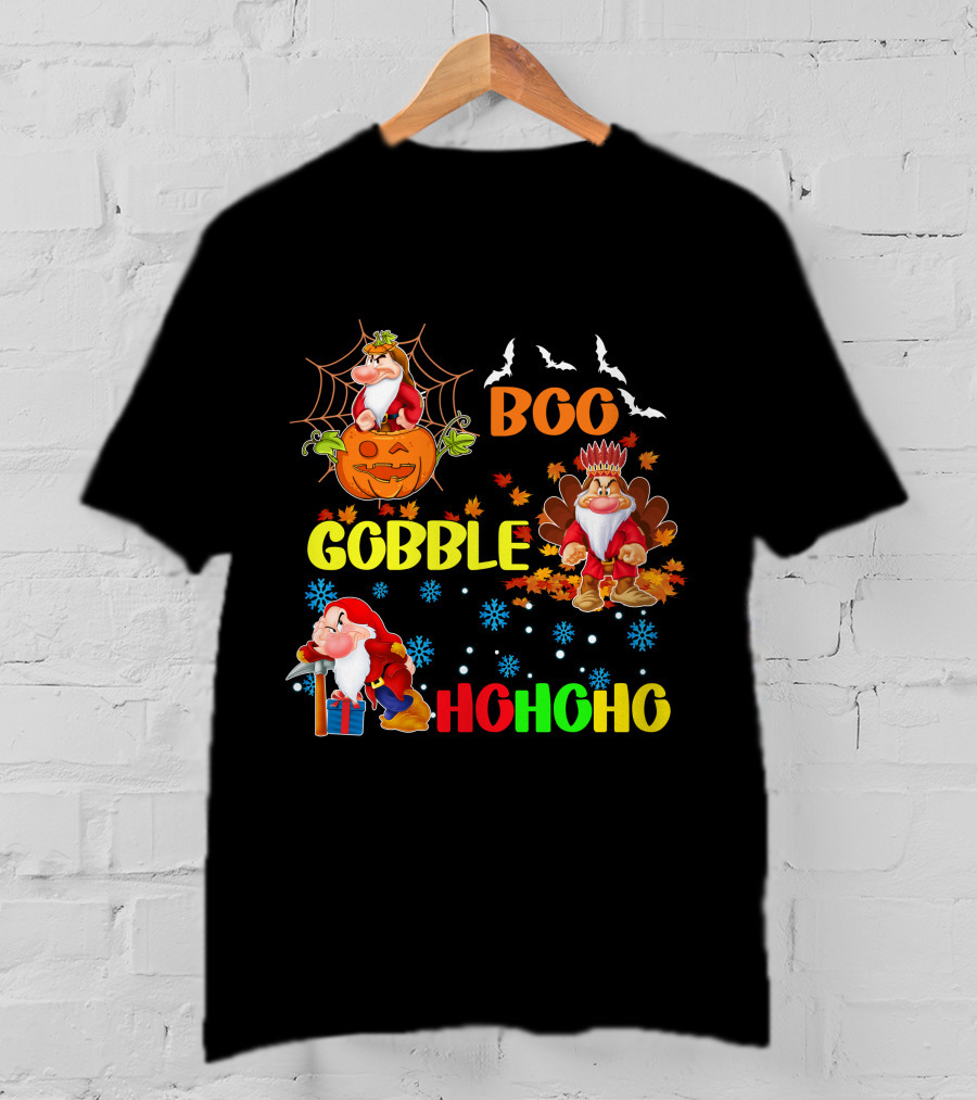 Grumpy Boo Gobble HoHoHo Halloween Thanksgiving Christmas T-Shirt