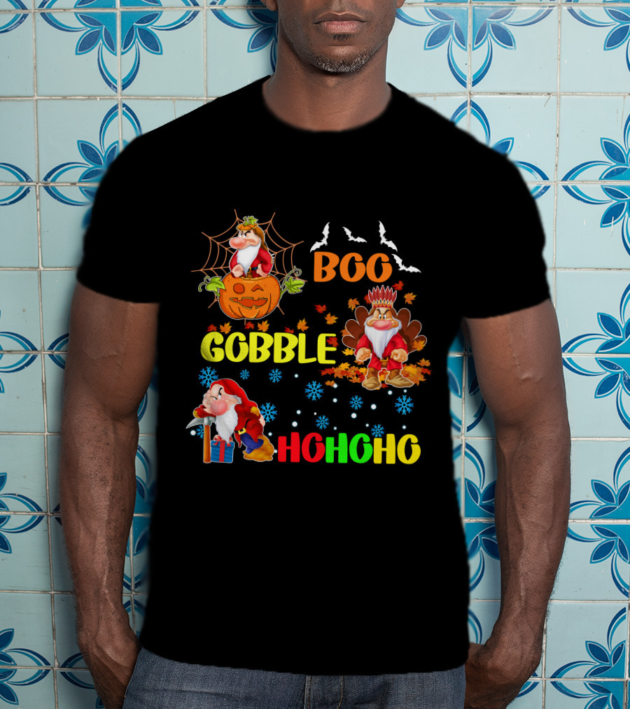 Grumpy Boo Gobble HoHoHo Halloween Thanksgiving Christmas T-Shirt