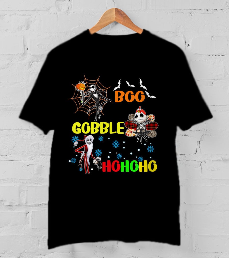 Jack HalloThanksMas Boo Gobble HoHoHo T-Shirt