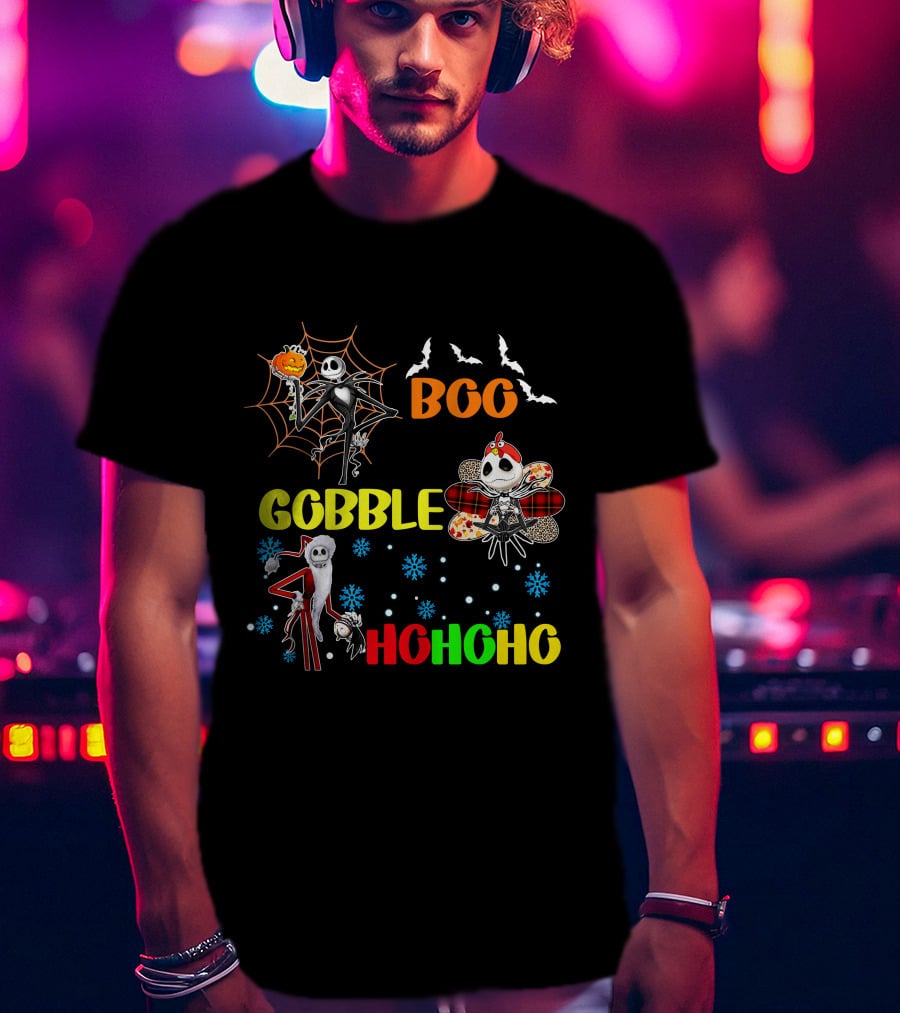 Jack HalloThanksMas Boo Gobble HoHoHo T-Shirt