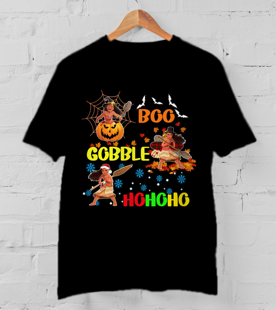 Boo Gobble HoHoHo Moana HalloThanksMas T-Shirt