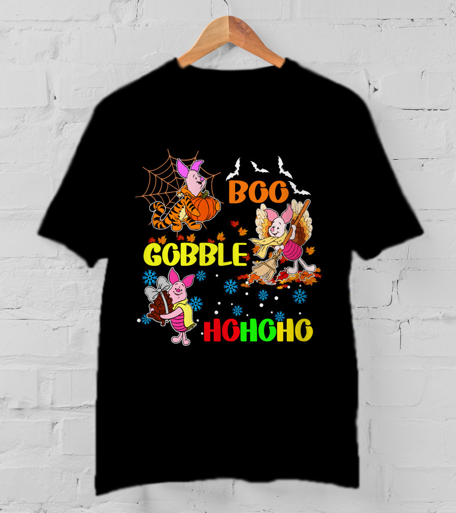 Piglet Boo Gobble HoHoHo HalloThanksMas T-Shirt