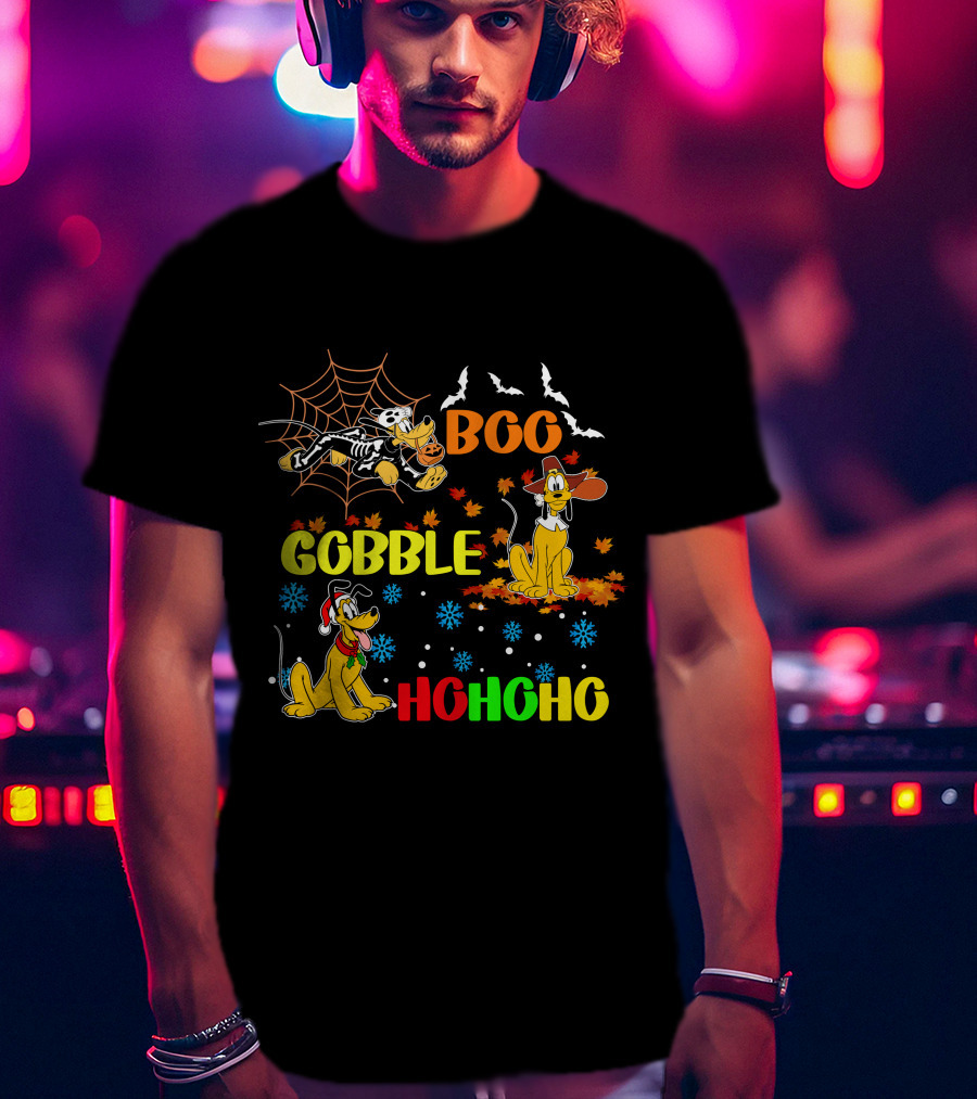 BOO Gobble HoHoHo Pluto HalloThanksMas T-Shirt