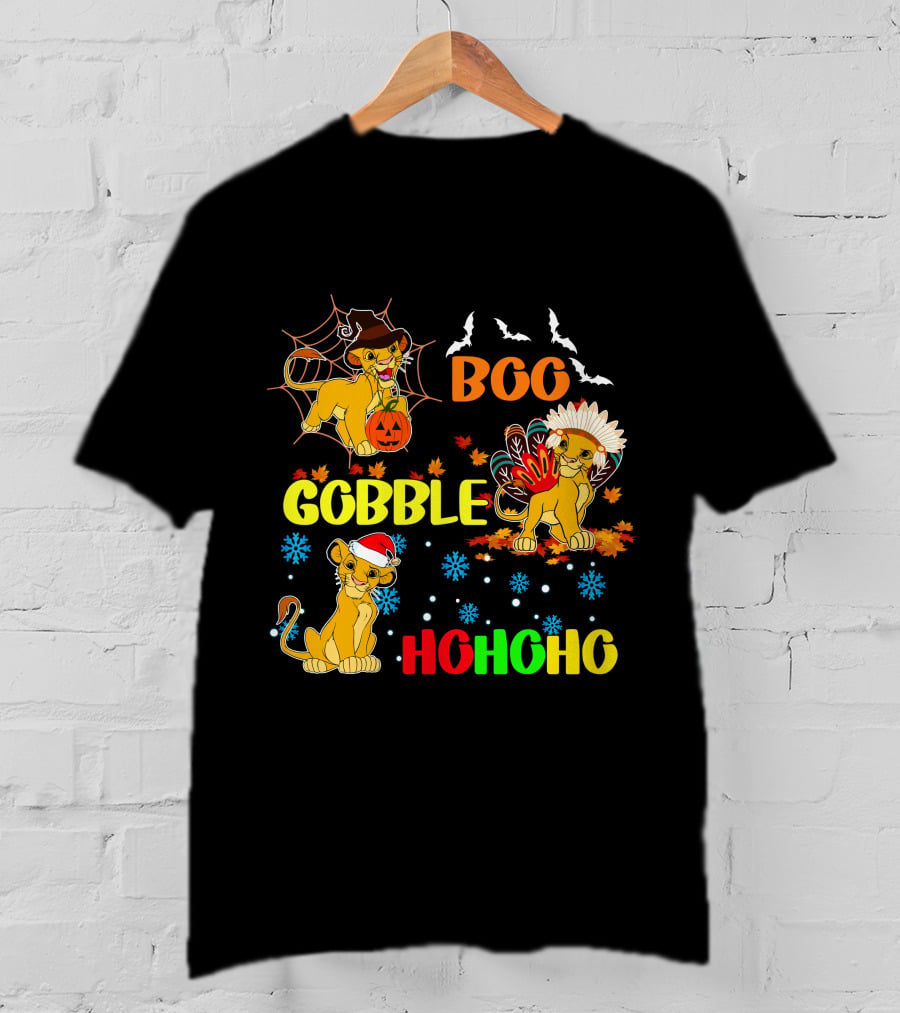 Simba BOO Gobble HOHOHO Halloween Thanksgiving Christmas T-Shirt