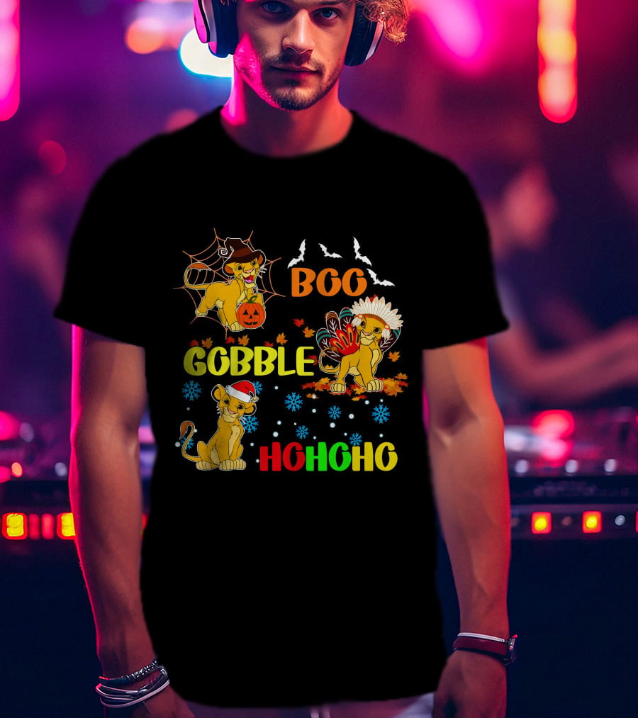 Simba BOO Gobble HOHOHO Halloween Thanksgiving Christmas T-Shirt