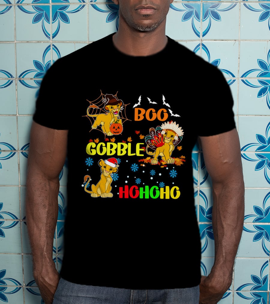 Simba BOO Gobble HOHOHO Halloween Thanksgiving Christmas T-Shirt