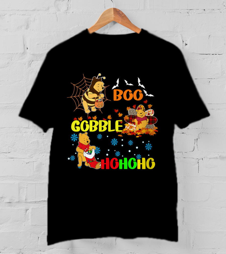 Pooh Boo Gobble HoHoHo Halloween Thanksgiving Christmas T-Shirt