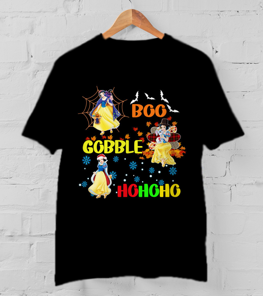 Snow White Boo Gobble Ho Ho Ho Halloween Thanksgiving Christmas T-Shirt