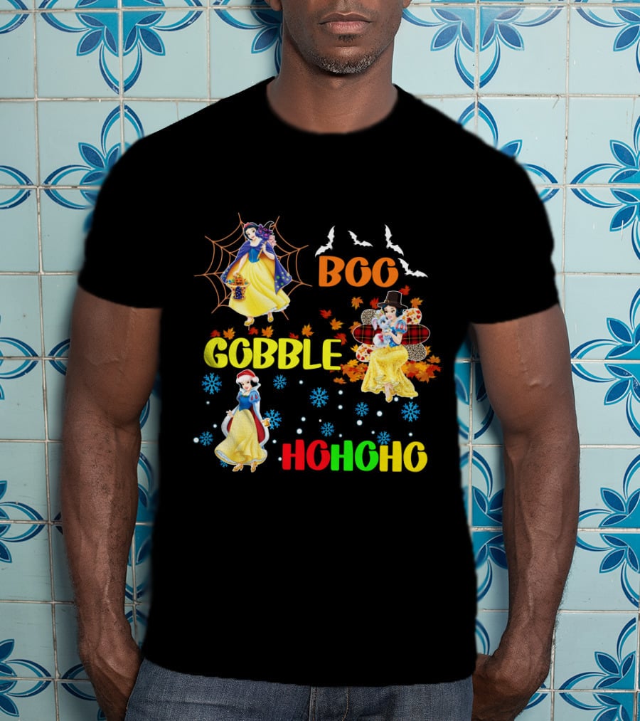 Snow White Boo Gobble Ho Ho Ho Halloween Thanksgiving Christmas T-Shirt