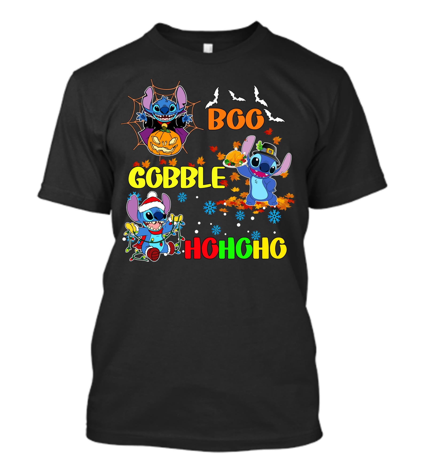 Stitch Boo Gobble Ho Ho Ho HalloThanksMas T-Shirt