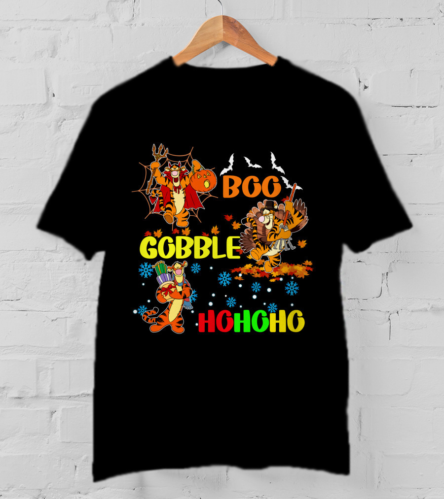Tigger Boo Gobble Ho Ho Ho HalloThanksMas T-Shirt