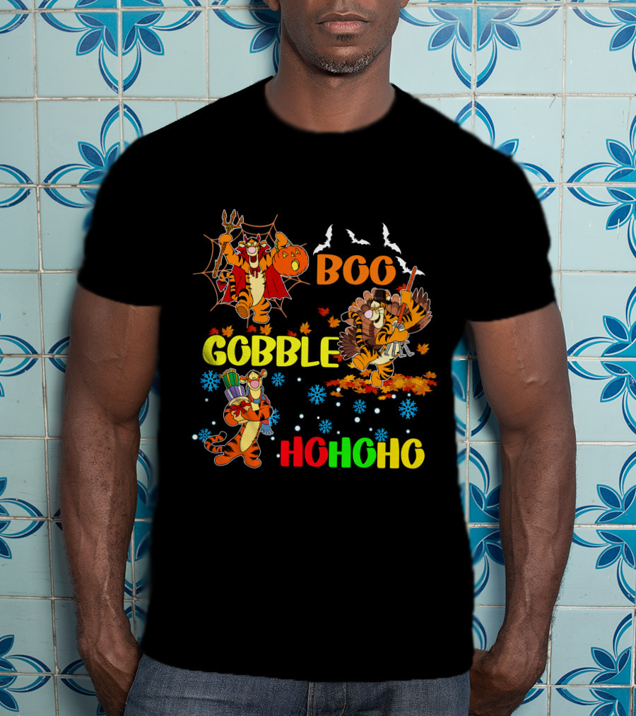 Tigger Boo Gobble Ho Ho Ho HalloThanksMas T-Shirt