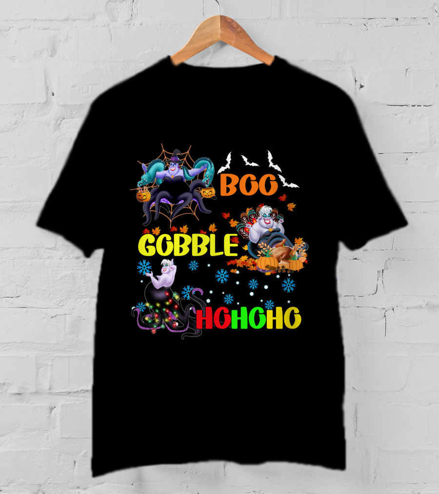 Ursula Boo Gobble HoHoHo Halloween Thanksgiving Christmas T-Shirt