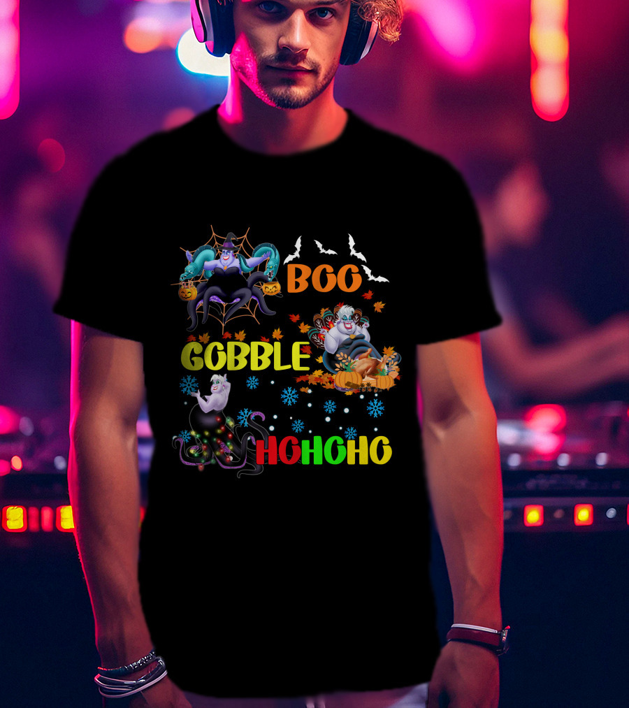 Ursula Boo Gobble HoHoHo Halloween Thanksgiving Christmas T-Shirt
