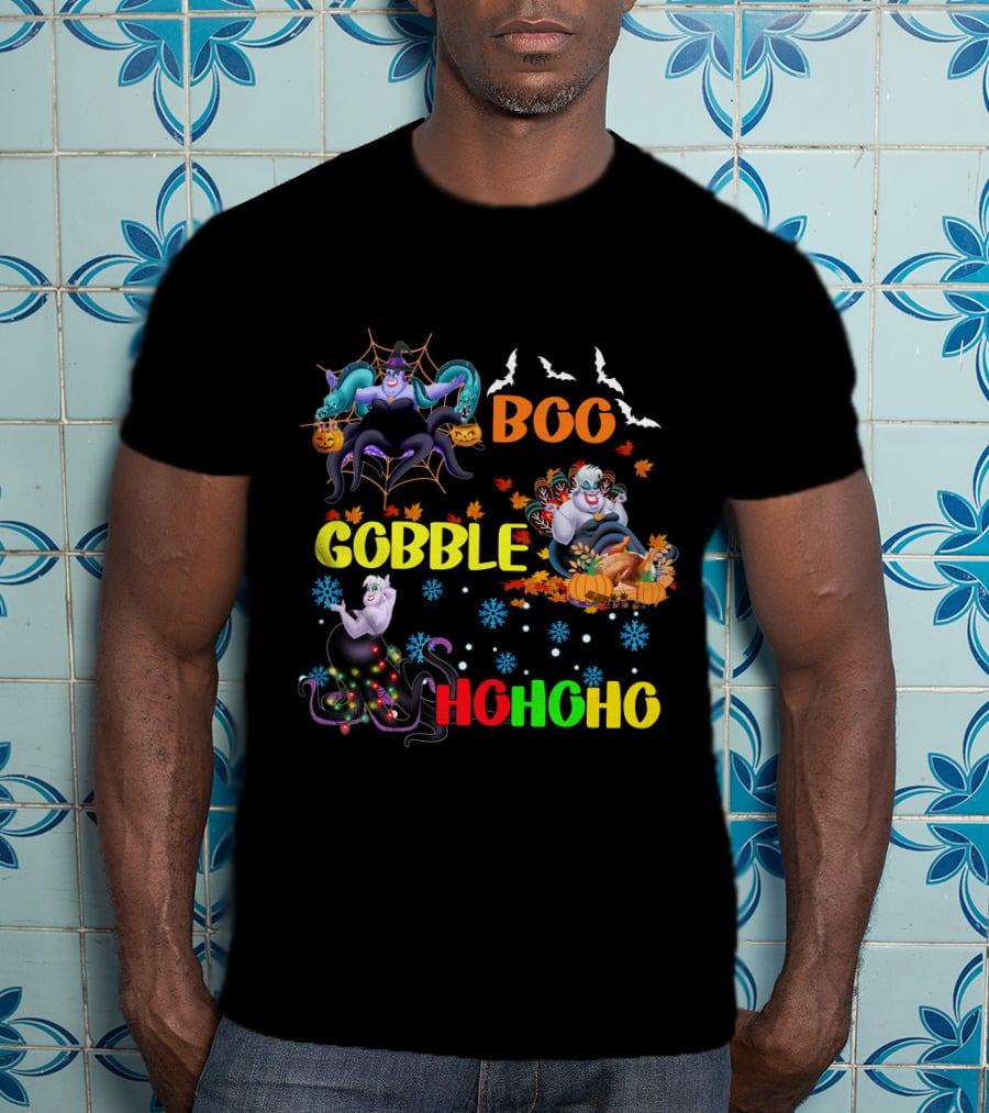 Ursula Boo Gobble HoHoHo Halloween Thanksgiving Christmas T-Shirt