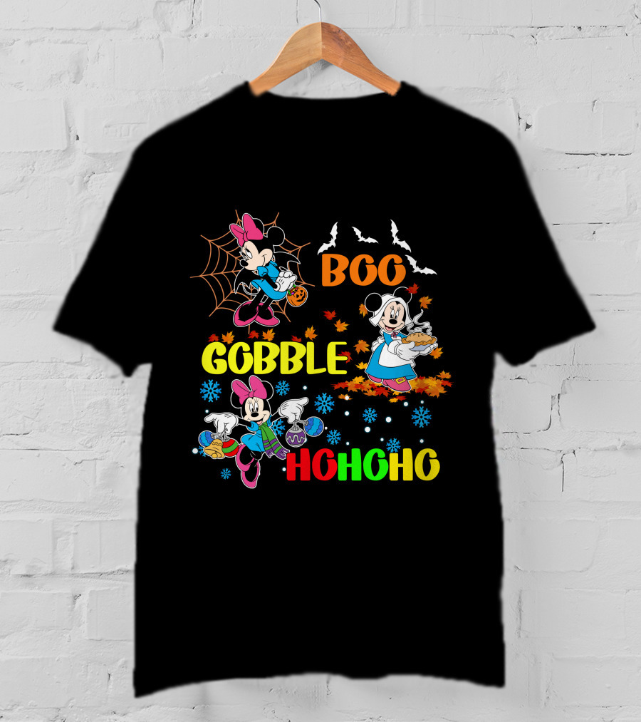 Minnie Boo Gobble HoHoHo Halloween Thanksgiving Christmas T-Shirt