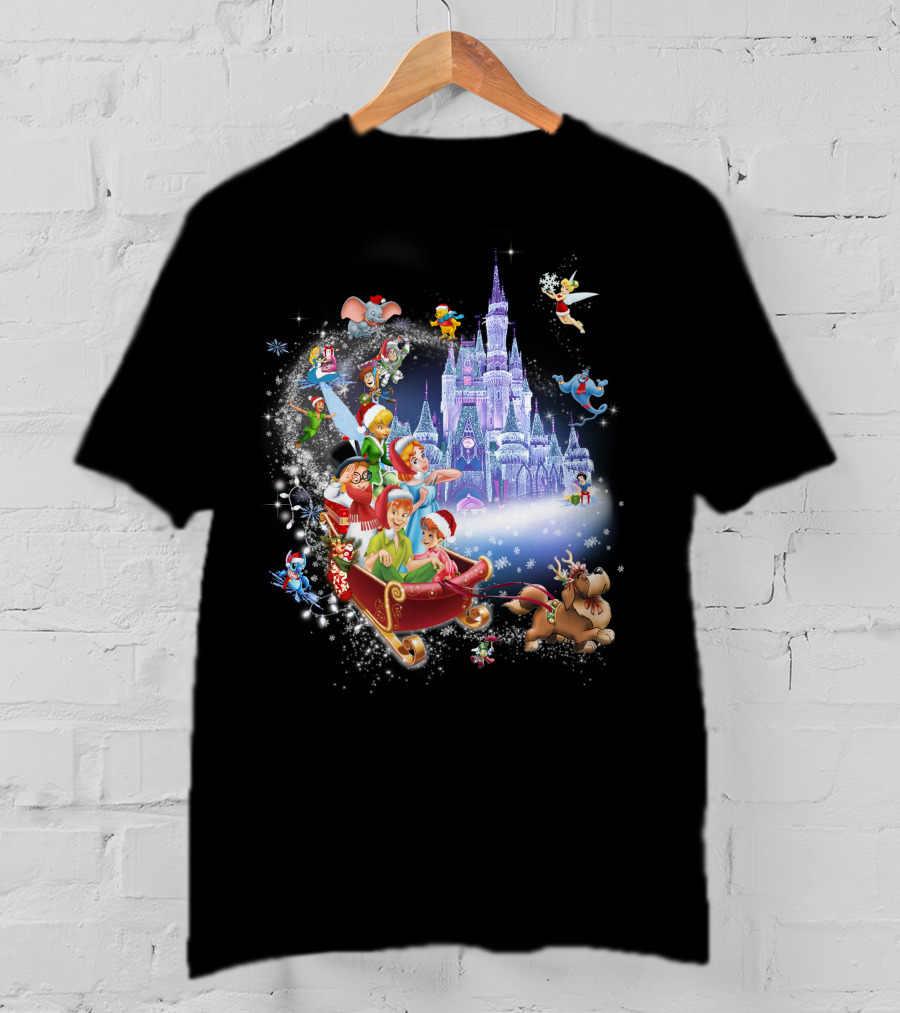Peter Pan Christmas Wonderland With Disney Characters And Castle T-Shirt