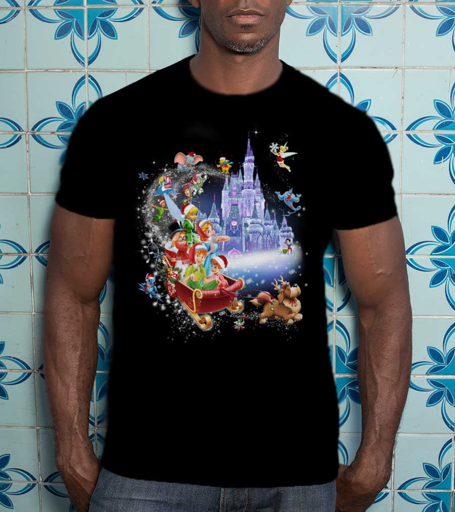Peter Pan Christmas Wonderland With Disney Characters And Castle T-Shirt