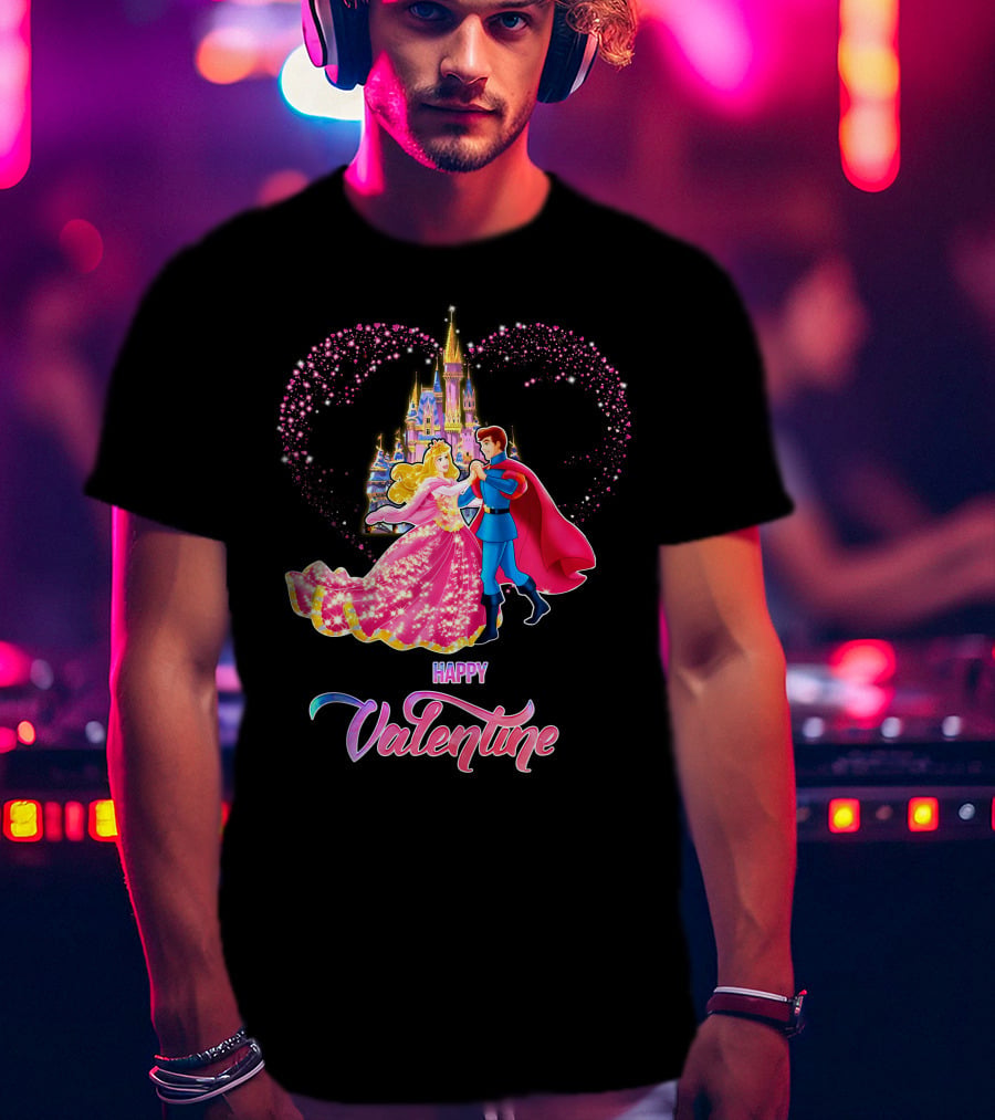 Happy Valentine Aurora Castle Heart T-Shirt