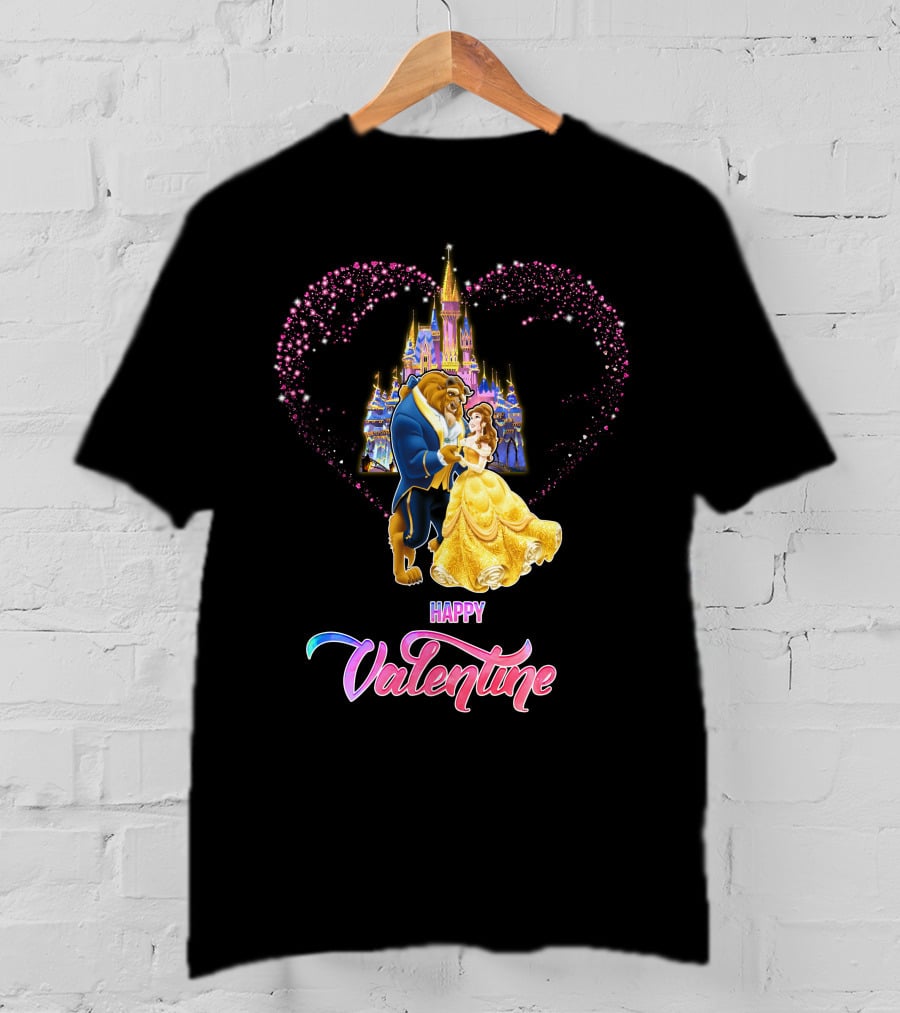 Happy Valentine Beauty And The Beast Castle Hearts T-Shirt
