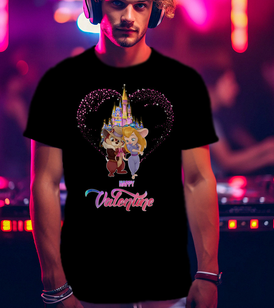 Happy Valentine Chip And Dale Castle Heart T-Shirt