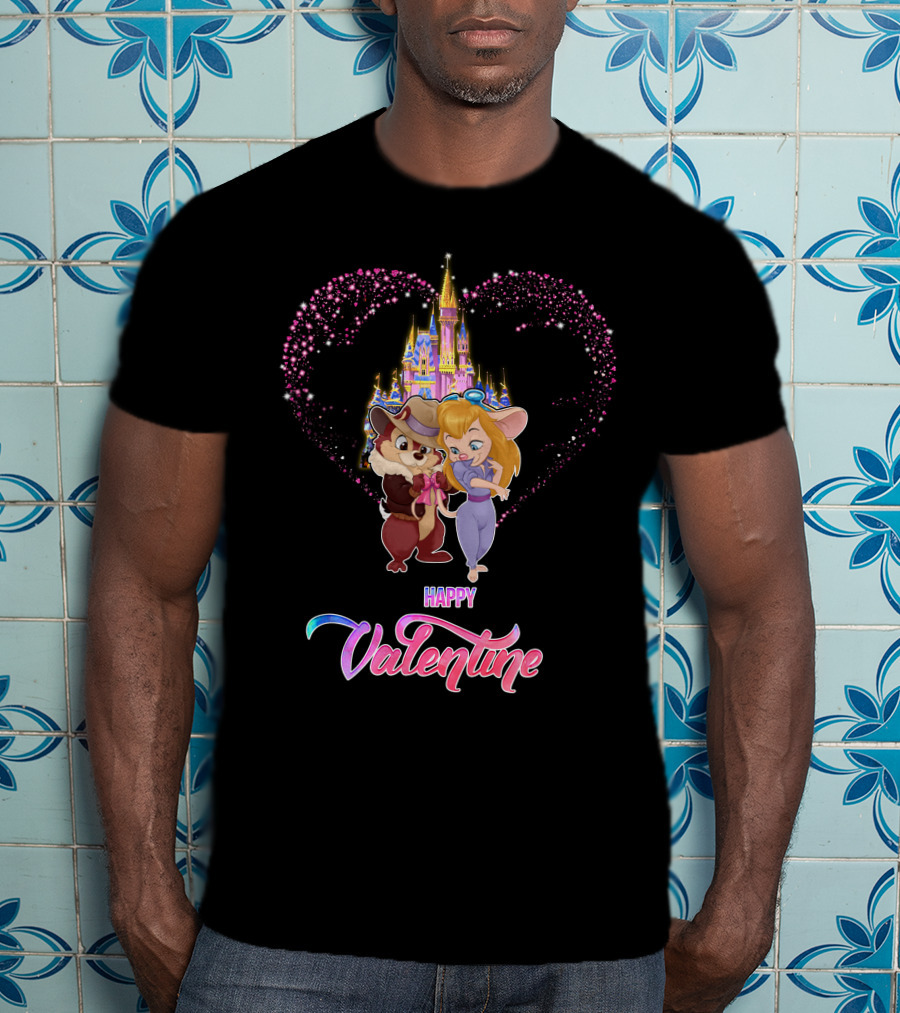 Happy Valentine Chip And Dale Castle Heart T-Shirt