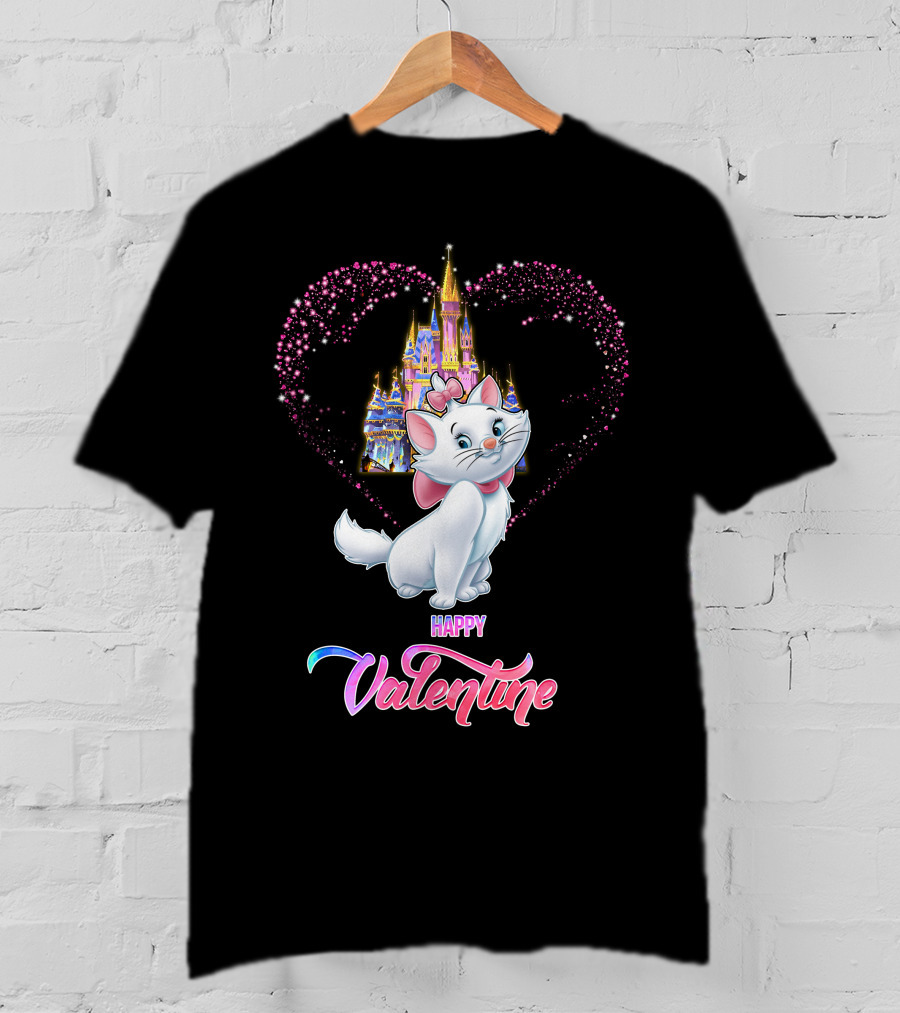 Happy Valentine Marie Cat With Castle Heart T-Shirt